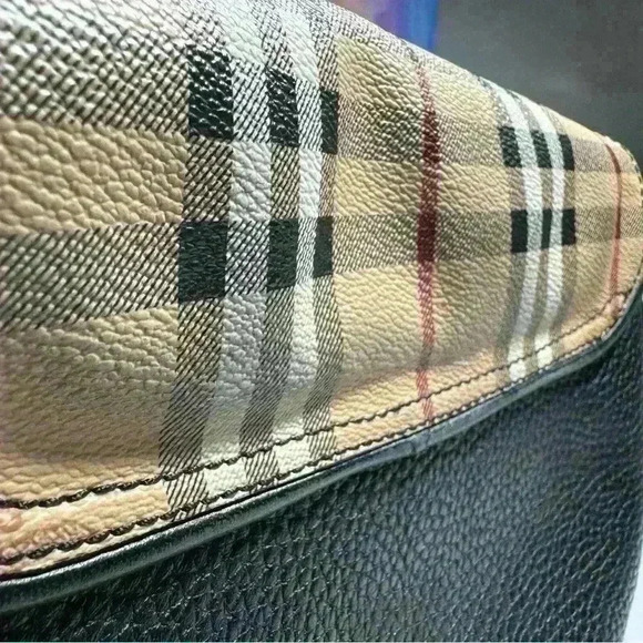 BURBERRY Haymarket Check MaydownCrossbody Bag Black - Picture 8 of 15